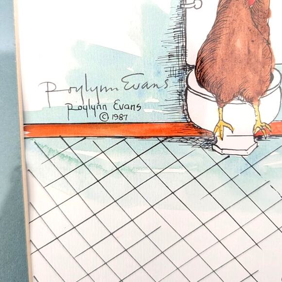 Vtg Roylynn Evans Chicken Pot Spies Signed Art Print 1987 Matted Sealed - Picture 3 of 6